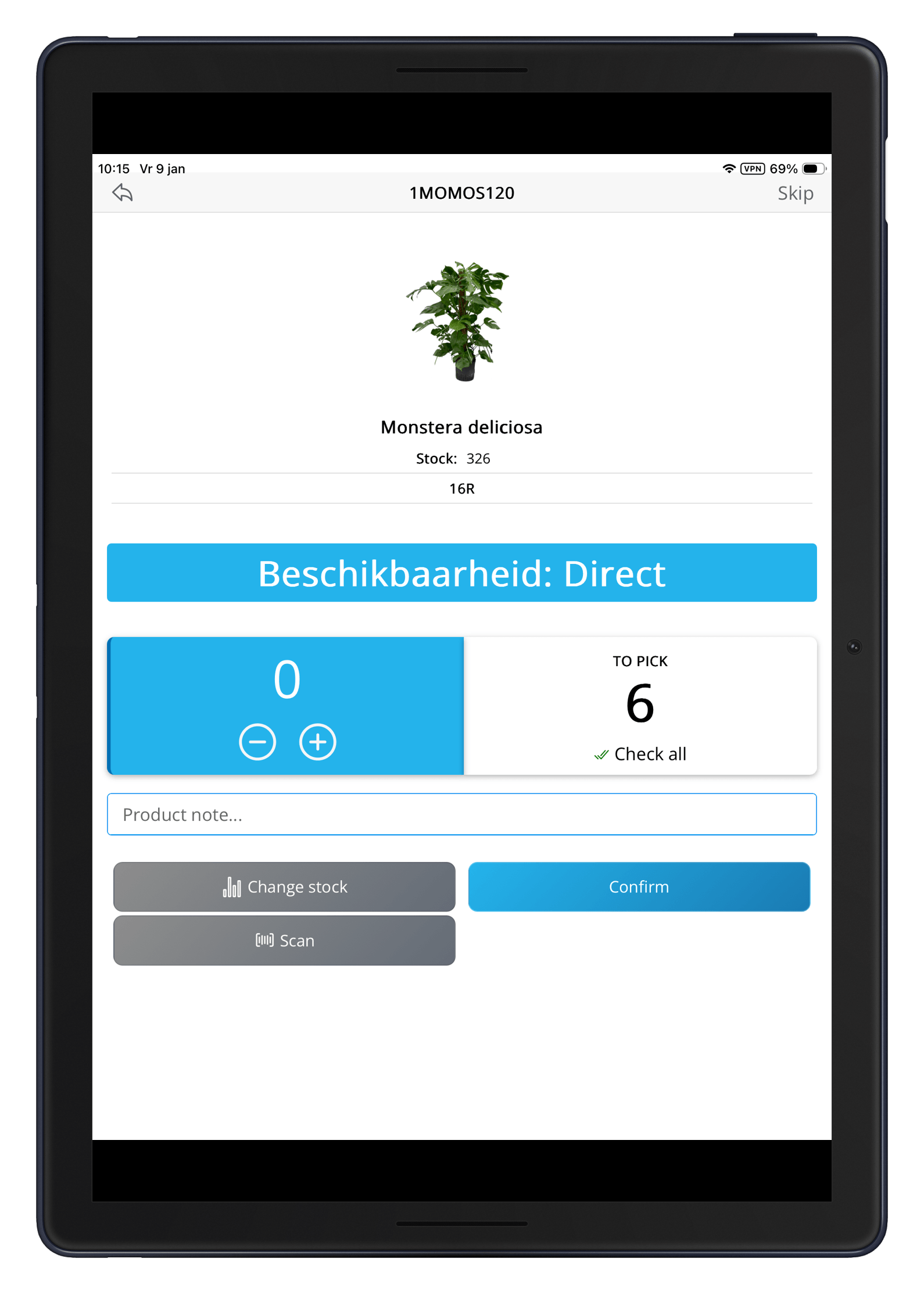 Order Picking App scherm 2