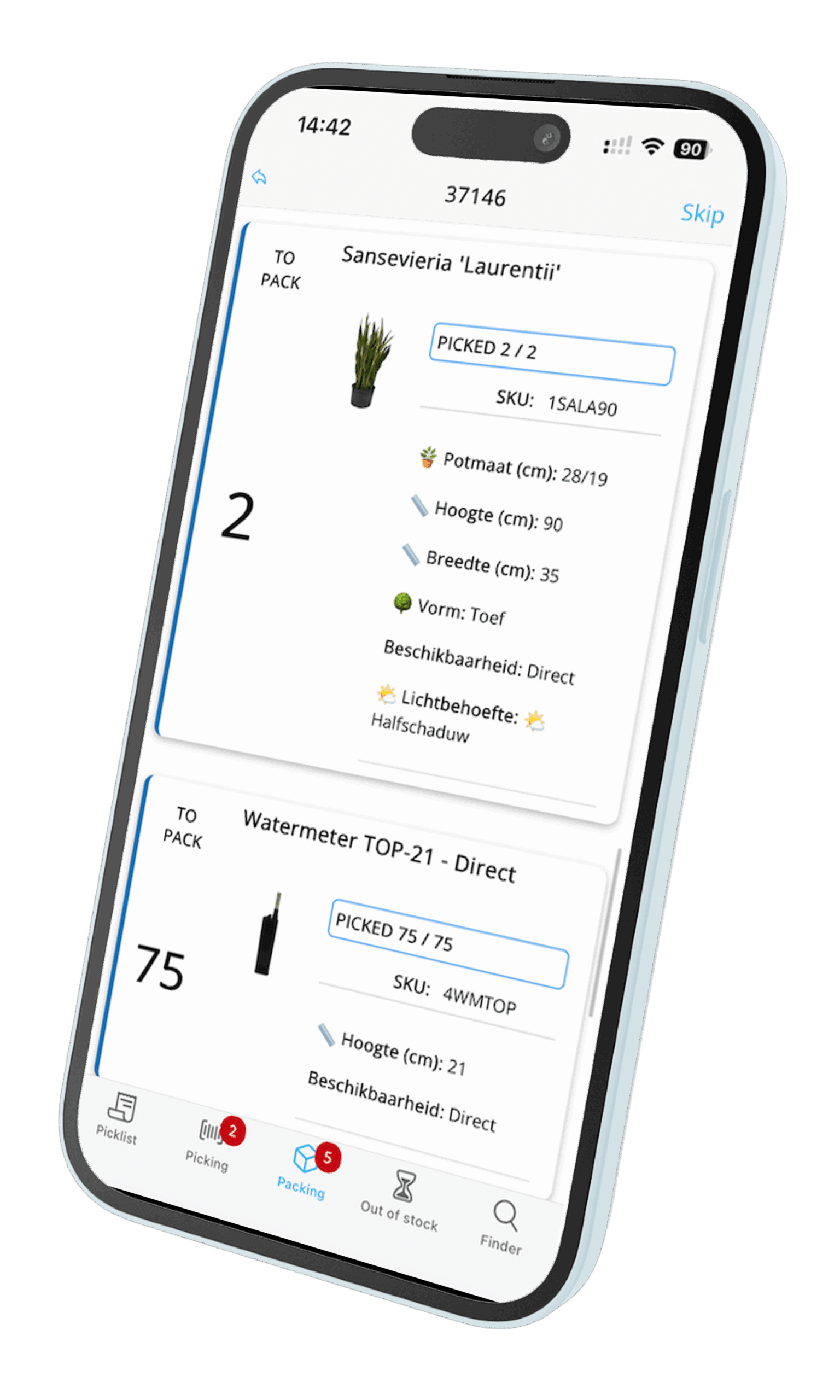 Order Picking App tablet scherm 2